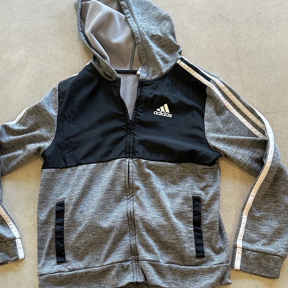 Adidas Kids Black and Gray Zip-Up Hoodie